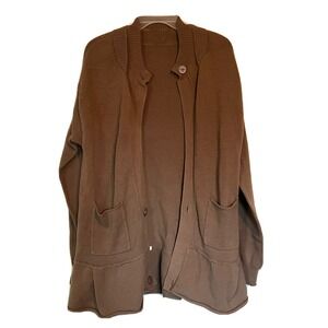 womens sweater size M brown cotton ruffle Hem 360 Sweater BN